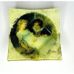 Vintage Curved Bent Glass Trinket Dish Ashtray Candy Young Love Girl Boy 6”